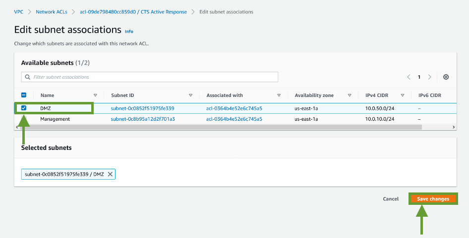 edit subnet associations